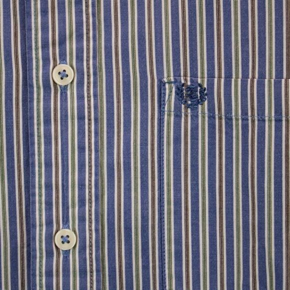Izod Men's Shirt Size M Button Down Pinstripe Blue Brown Green White Cotton - Picture 6 of 12